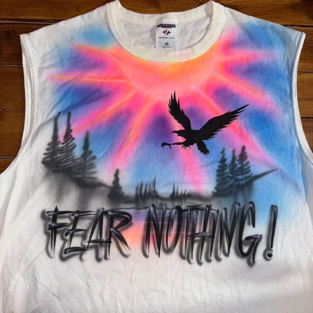 Vtg Jerzees Muscle Tank Shirt Men XL USA Airbrush Eagle Fear Nothing Sleeveless